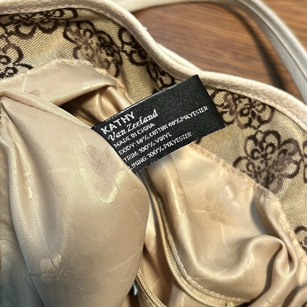 Kathy Van Zeeland Gold Metallic‎ Shopper Tan Floral Purse Handbag w/ Keychain